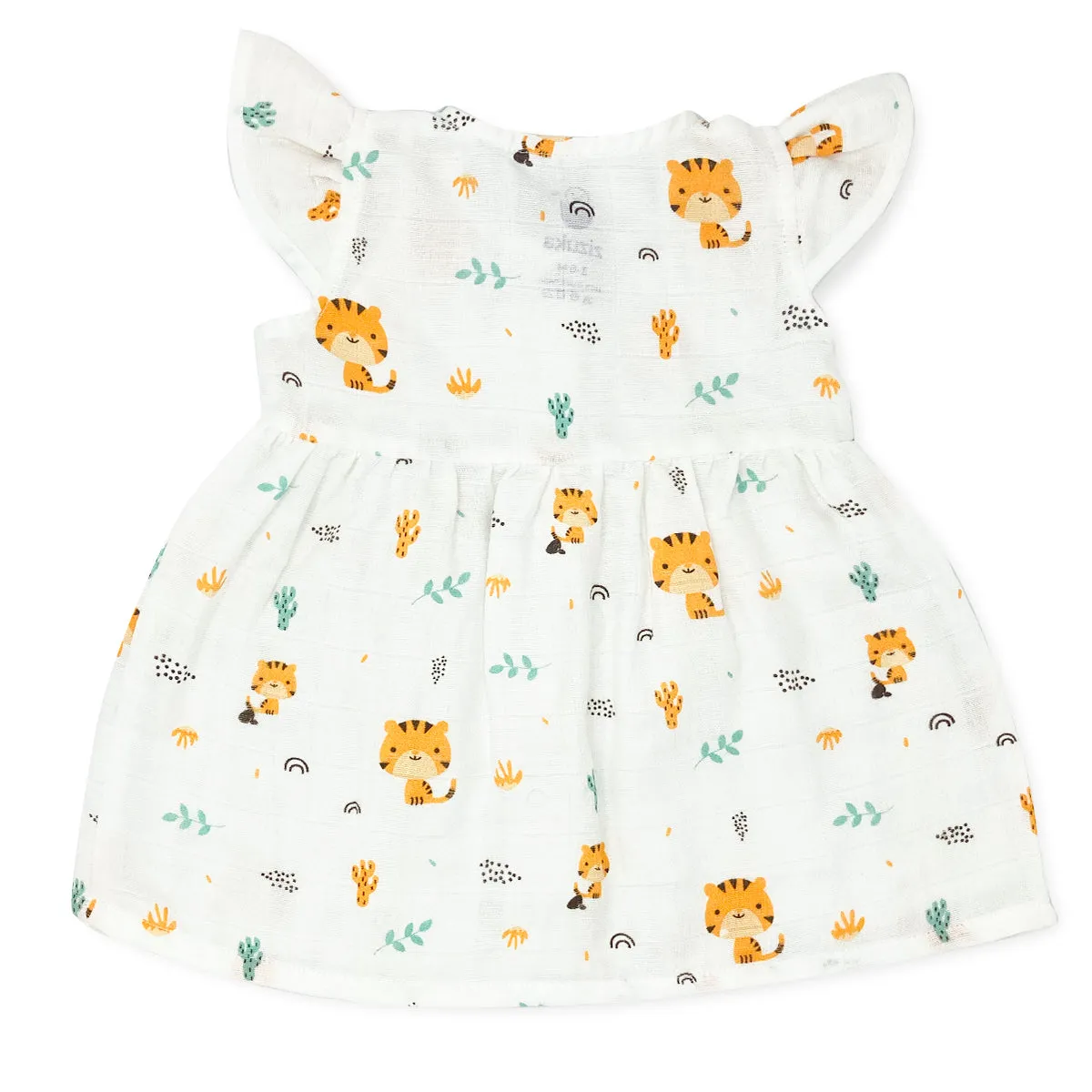 100% Cotton Muslin Frock for Baby Girl -Cap Sleeve -Tiger