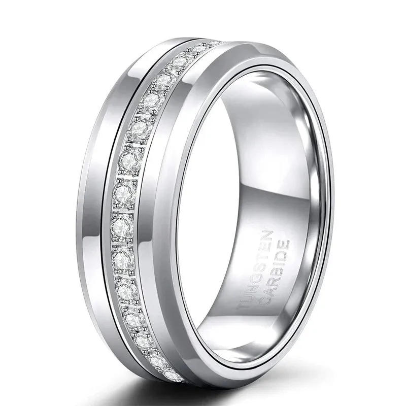 8MM Men's Titanium Ring Wedding Band Eternity Channel Set CZ High Polished