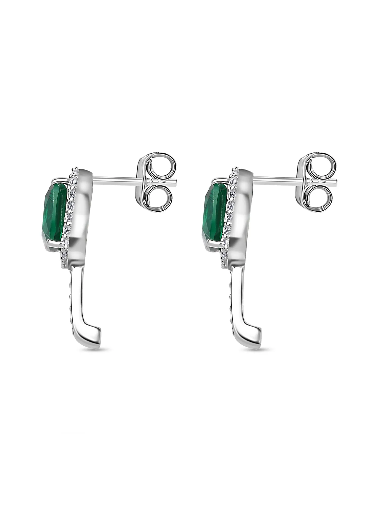 925 Silver Emerald J Hoop Earrings