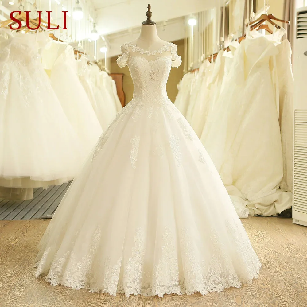 A-Line Off the Shoulder Sleeve Lace Appliques Beach Wedding Dress Simple Wedding Ball Gown Dress