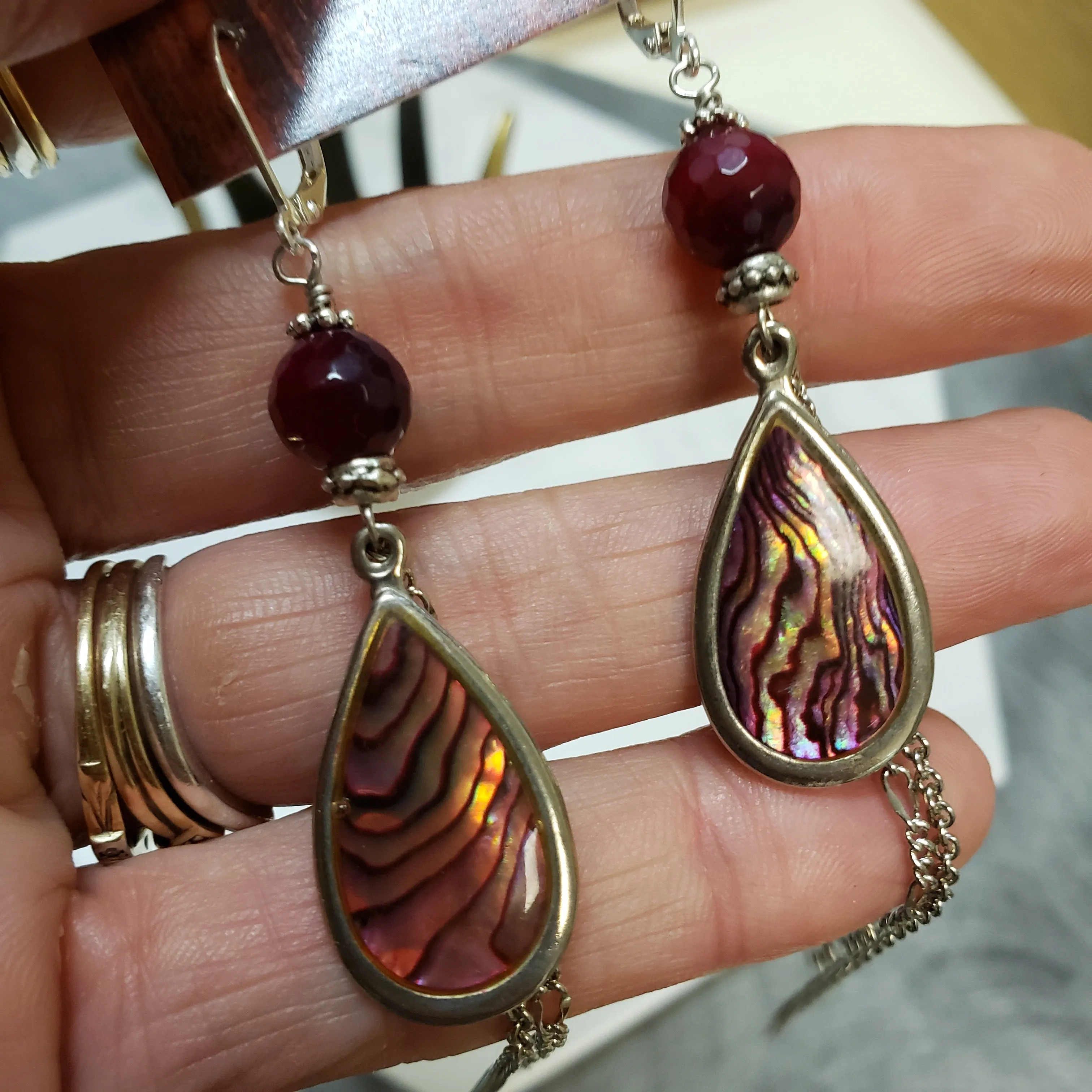 Abalone teardrop duster earrings