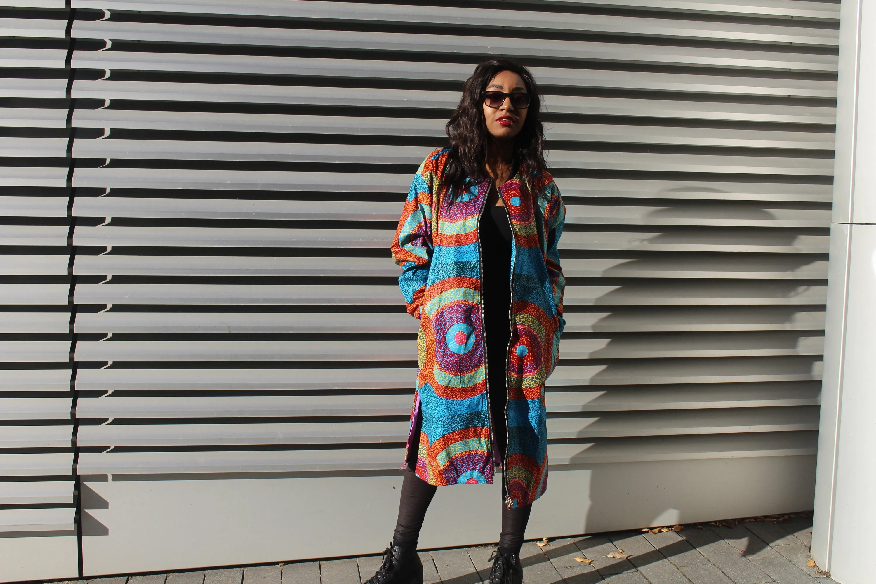 African Trench Coat in Blue Ankara Print - Festival Coat