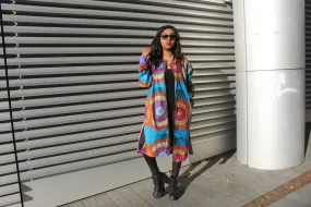 African Trench Coat in Blue Ankara Print - Festival Coat