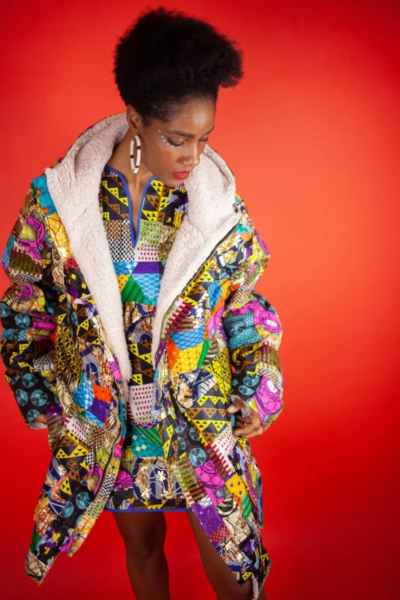 African Winter Coat In Crazy Patchwork