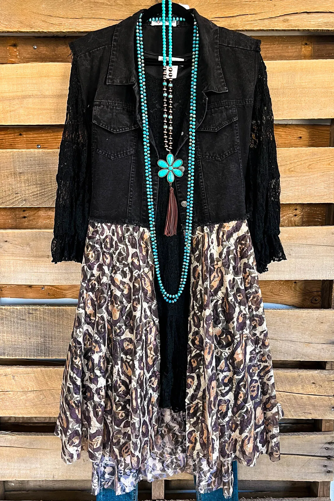 AHB EXCLUSIVE: All The While Vest/Duster  - Black/Leopard - 100% COTTON