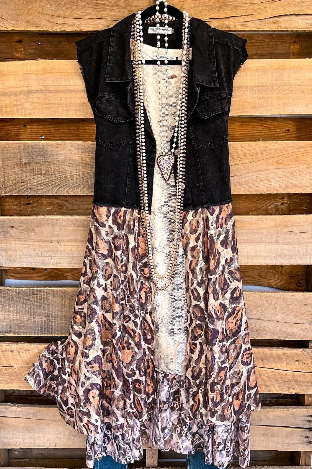 AHB EXCLUSIVE: All The While Vest/Duster  - Black/Leopard - 100% COTTON