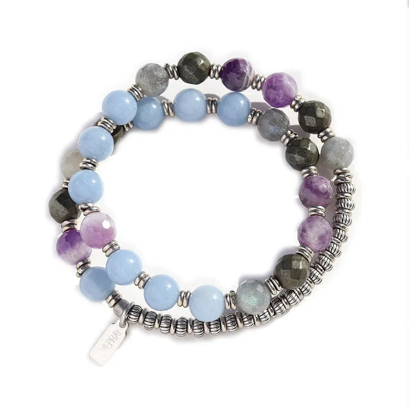 Angelite and Amethyst Wrist Mala Bracelet