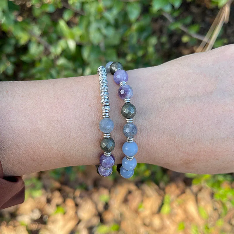 Angelite and Amethyst Wrist Mala Bracelet