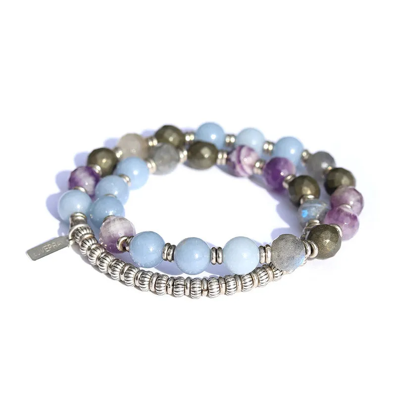 Angelite and Amethyst Wrist Mala Bracelet