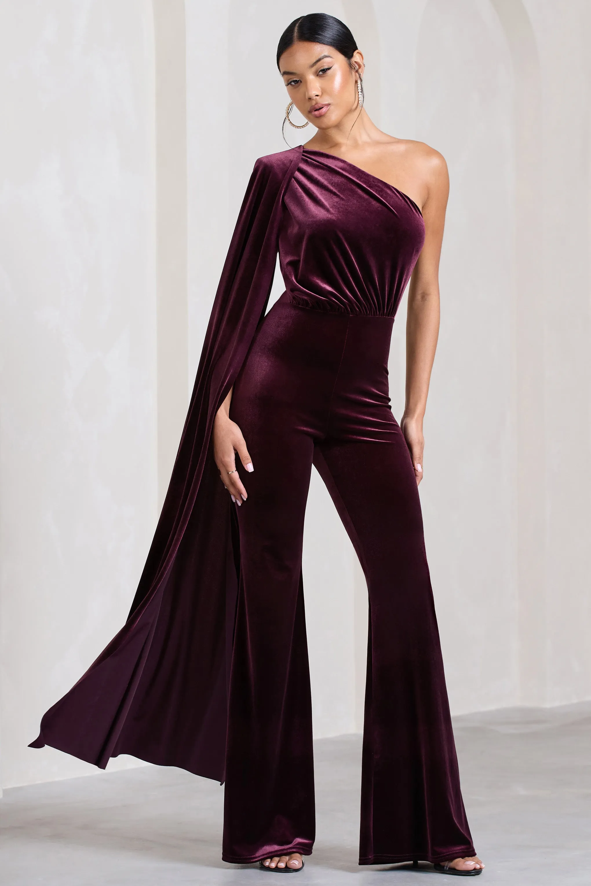 Aurora | Port Velvet One Shoulder Cape Sleeve Jumpsuit