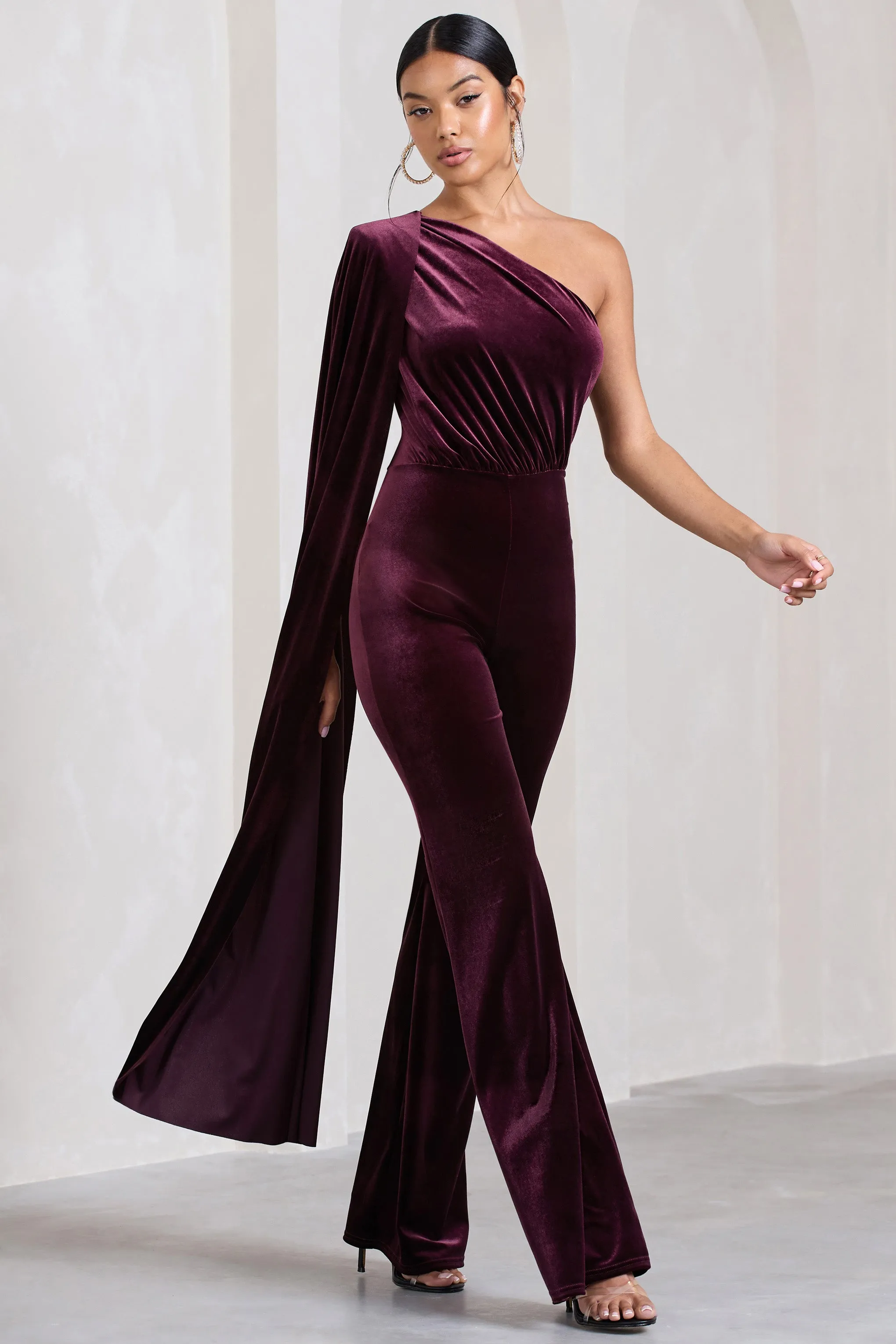 Aurora | Port Velvet One Shoulder Cape Sleeve Jumpsuit