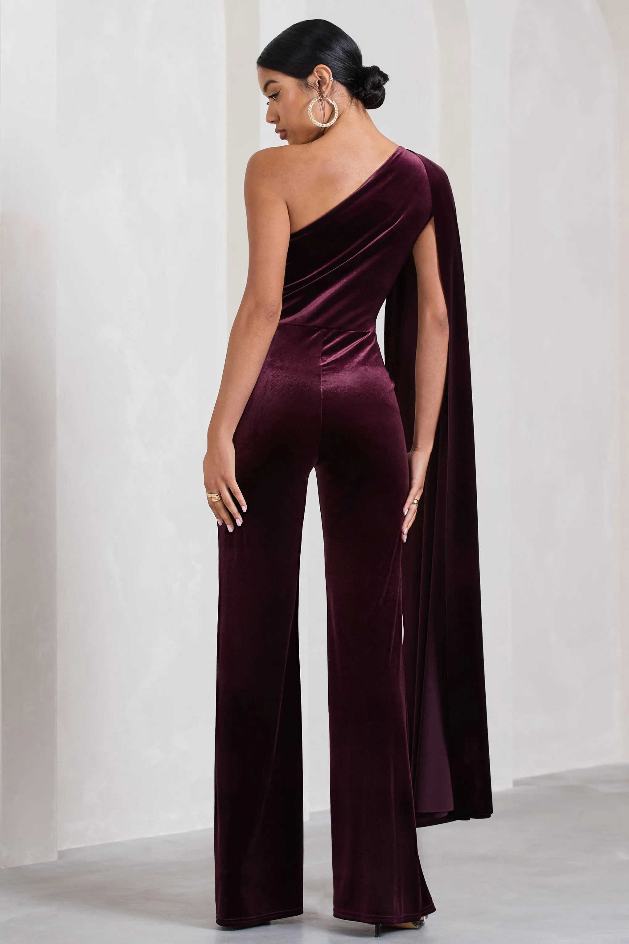 Aurora | Port Velvet One Shoulder Cape Sleeve Jumpsuit