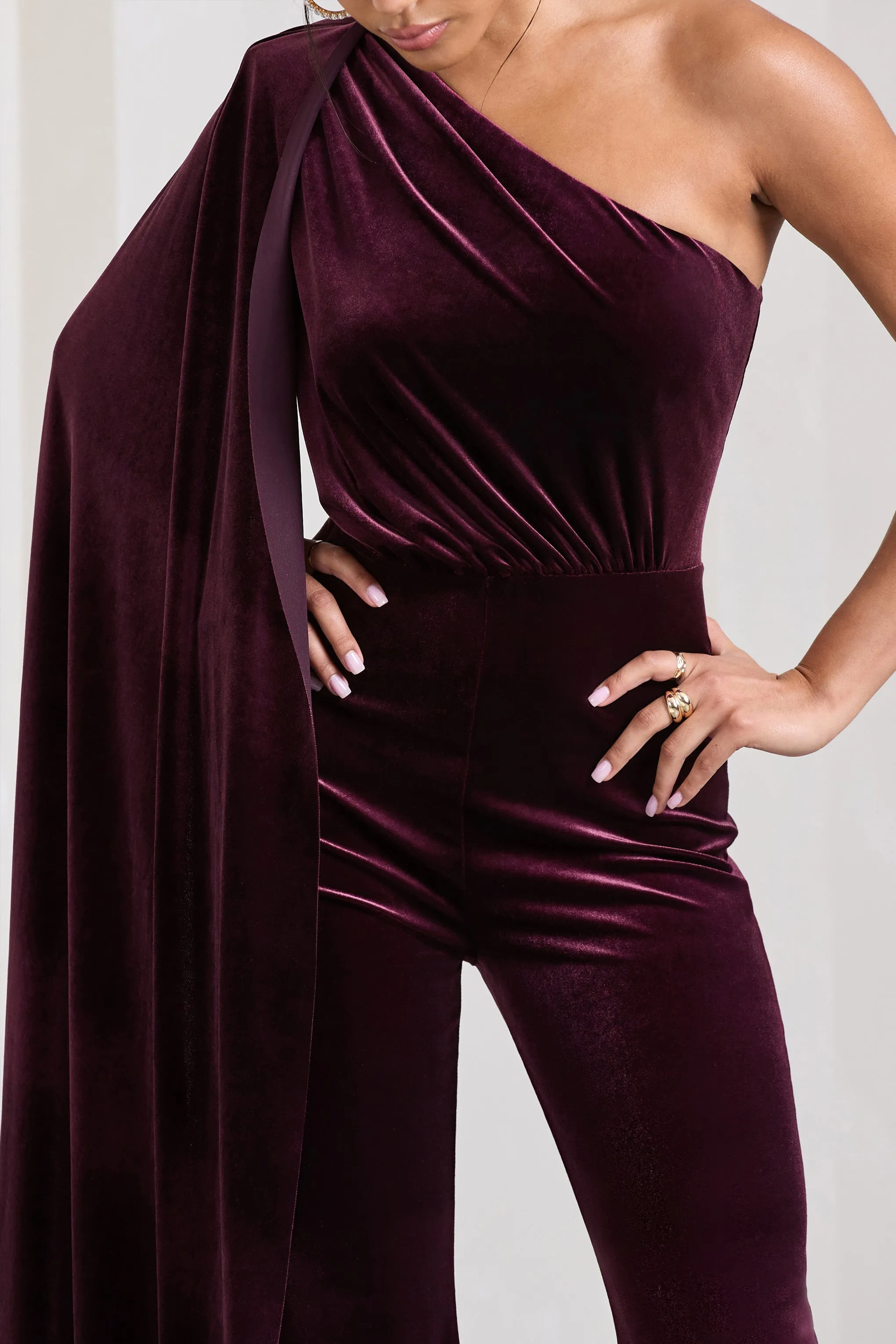 Aurora | Port Velvet One Shoulder Cape Sleeve Jumpsuit