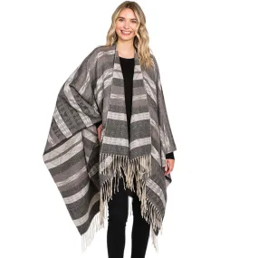 Aztec Patterned Fringe Ruana Poncho