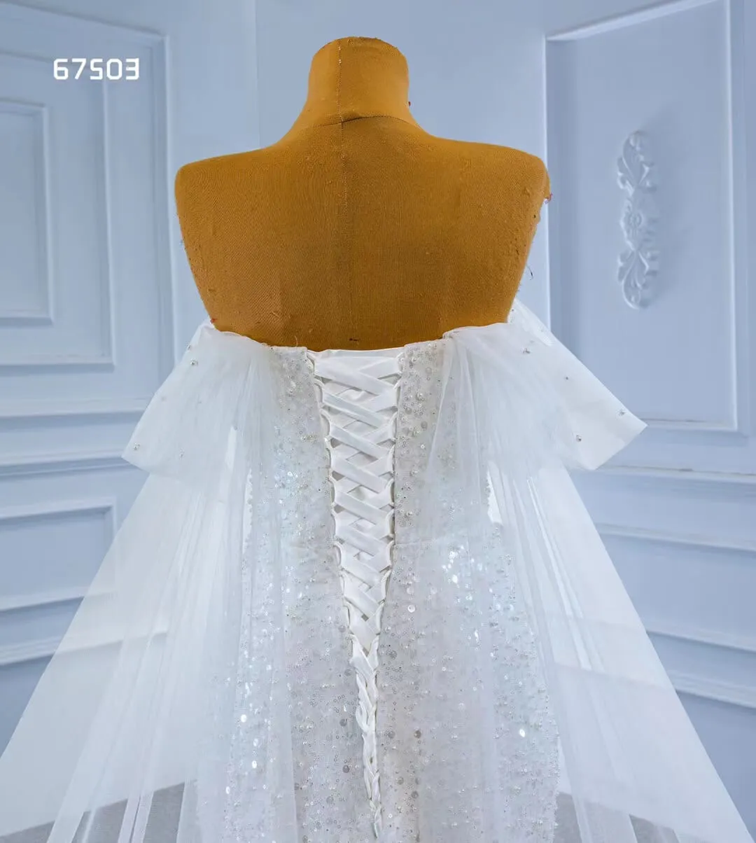 Beaded Mermaid Wedding Dress with Long Cape Sleeve 67503