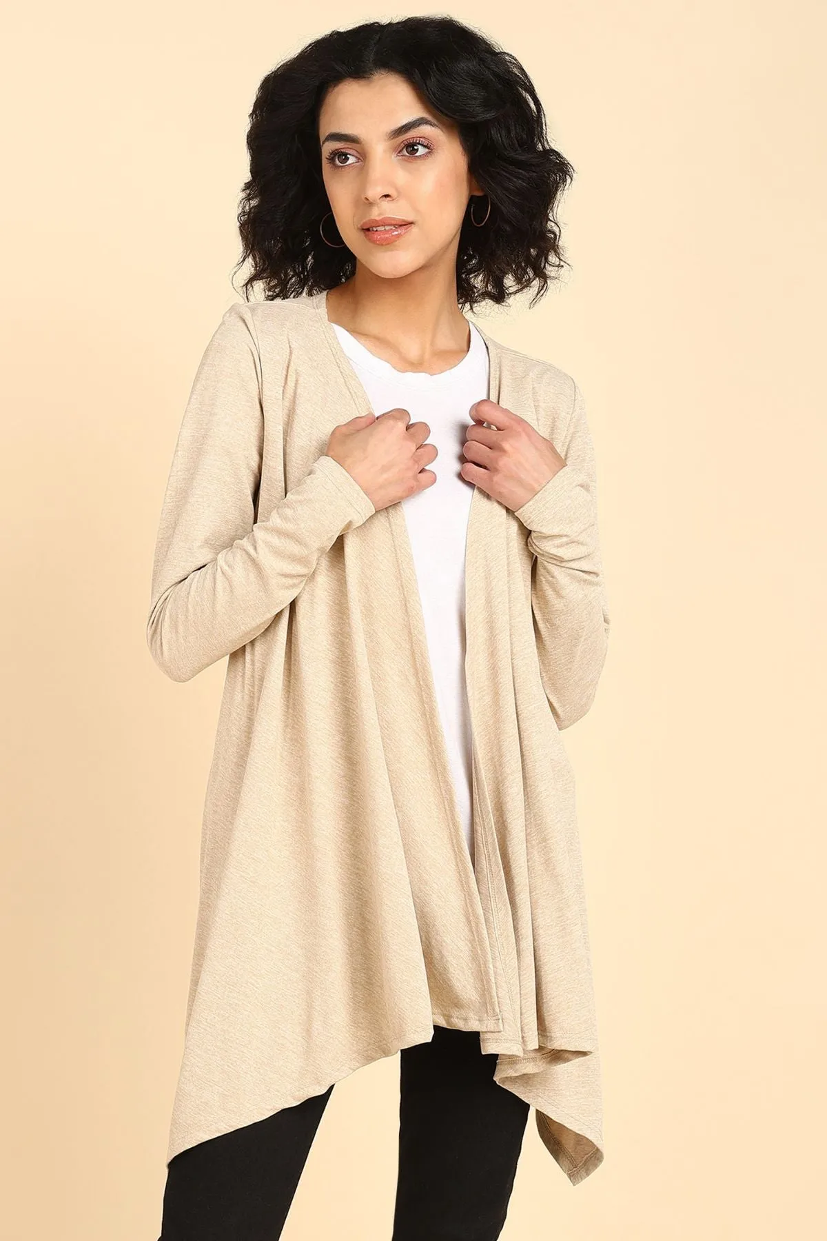 Beige Full Coverage Easy-Feeding Maternity Duster