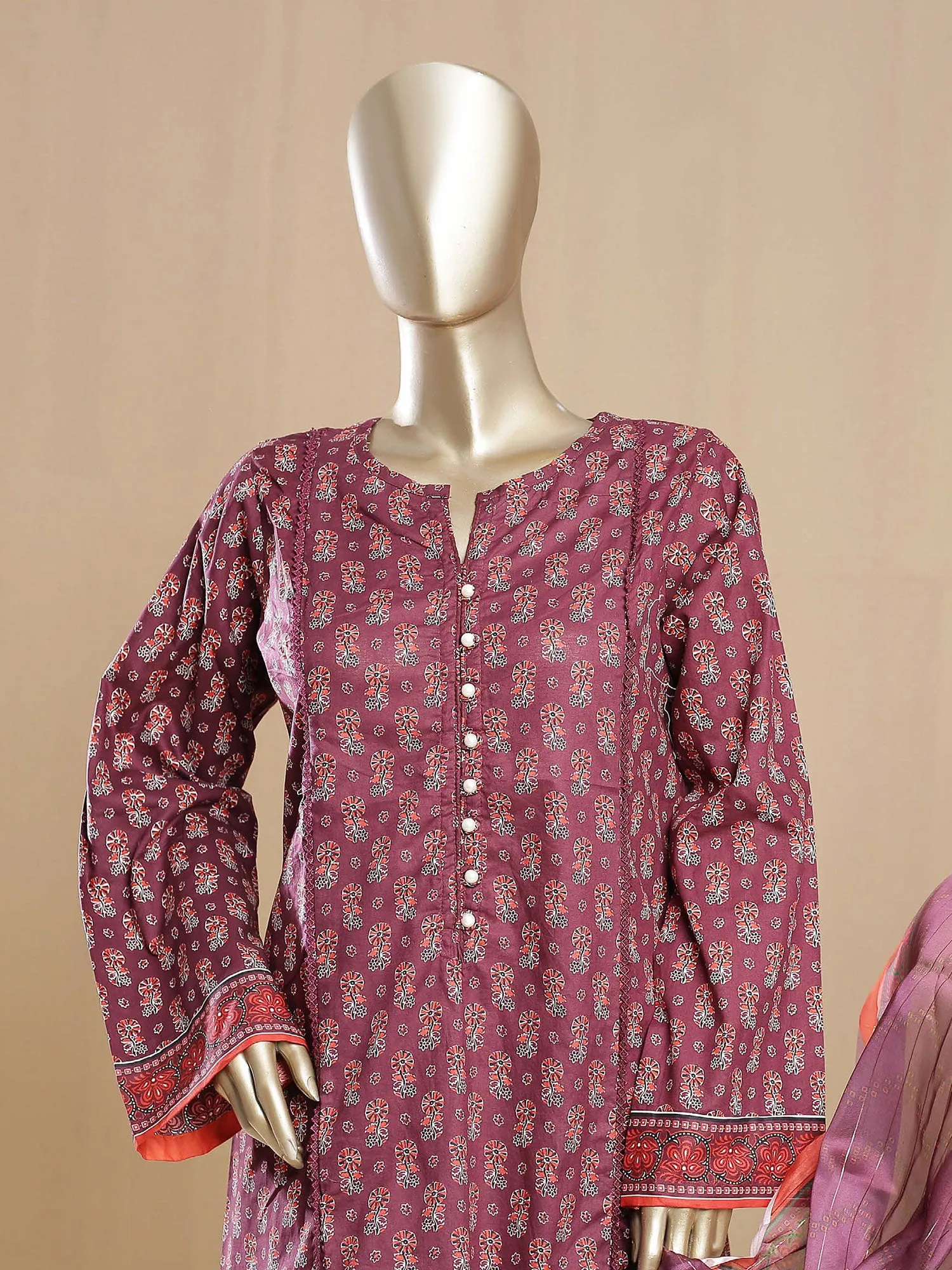 Bin Saeed "Khalidars" Lawn Frock Suit - Maroon