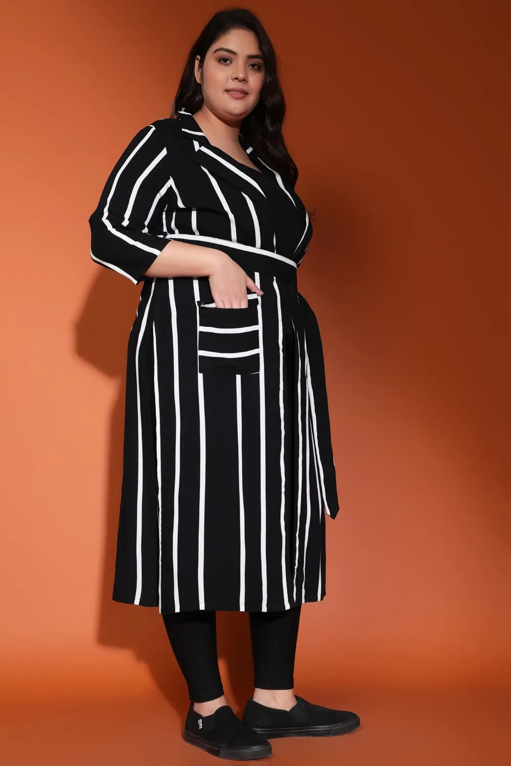 Black White Stripe Duster