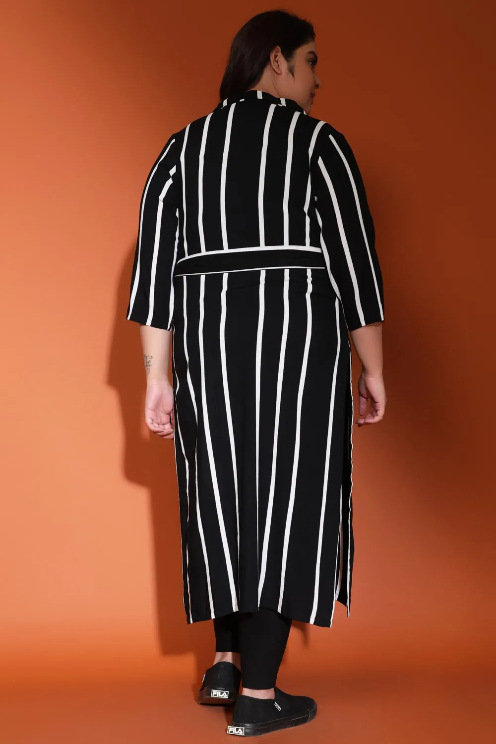 Black White Stripe Duster