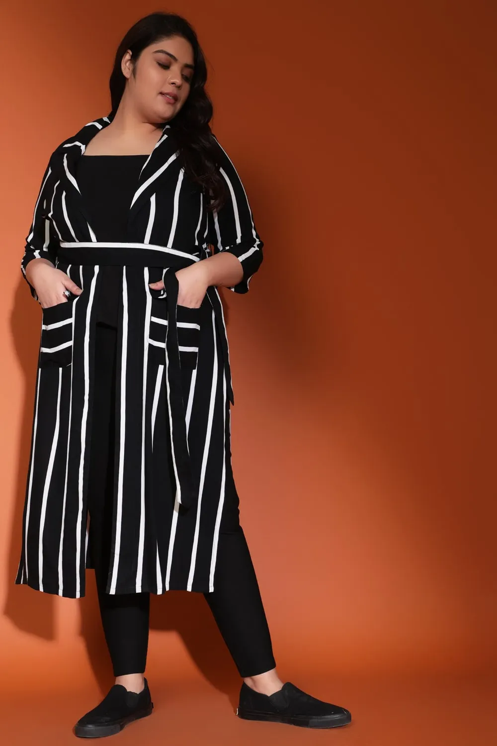 Black White Stripe Duster