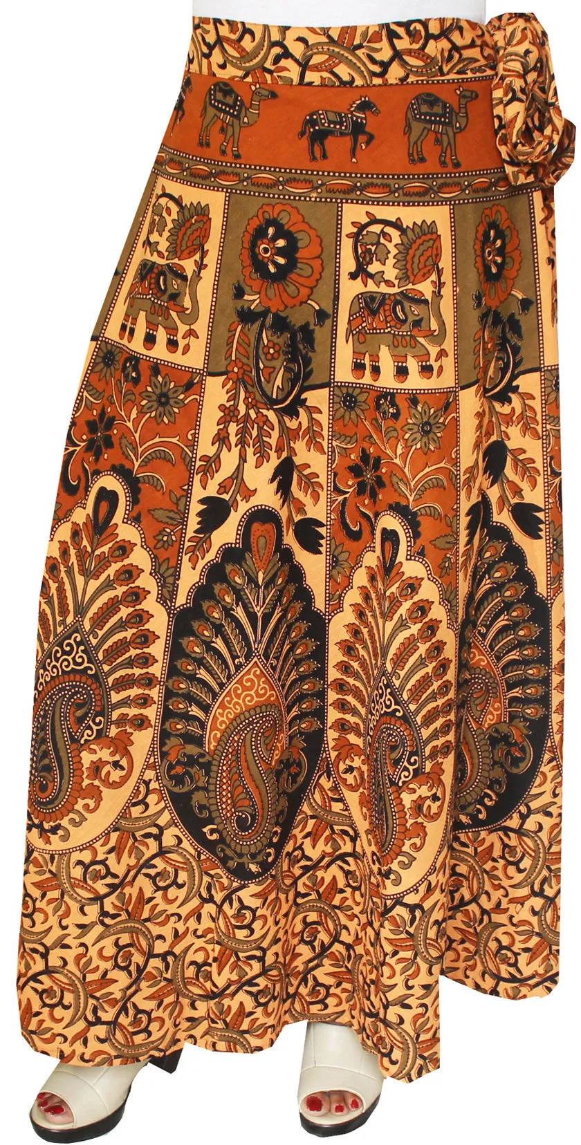 Block Print Skirt Wrap Around Womens Cotton Indian Clothes (Brown)