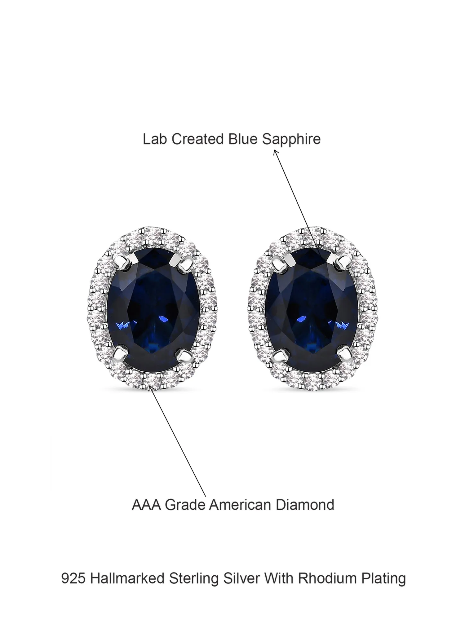 Blue Sapphire Stud 925 Silver Earrings In Oval Shape