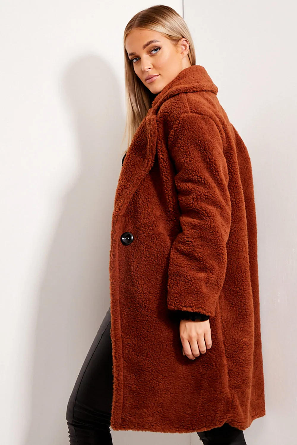 Brown Button Up Teddy Coat