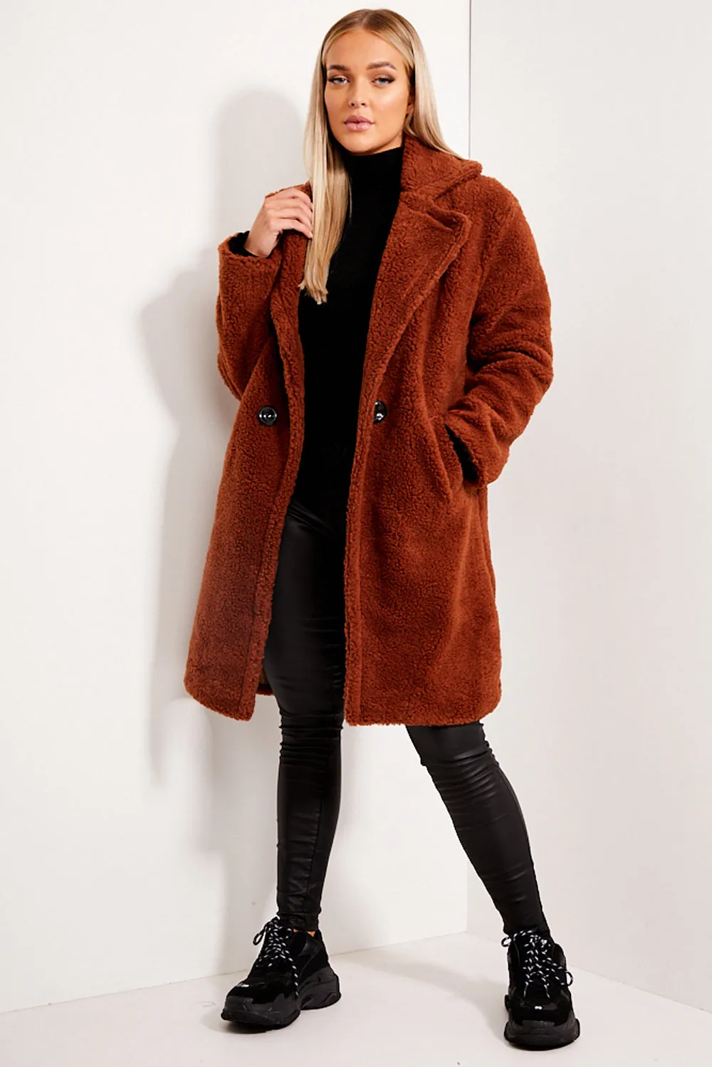 Brown Button Up Teddy Coat