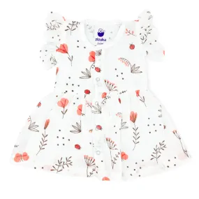 Crinkled Muslin Frock for Baby Girl - Butterfly Sleeve Organic Cotton LadyBird