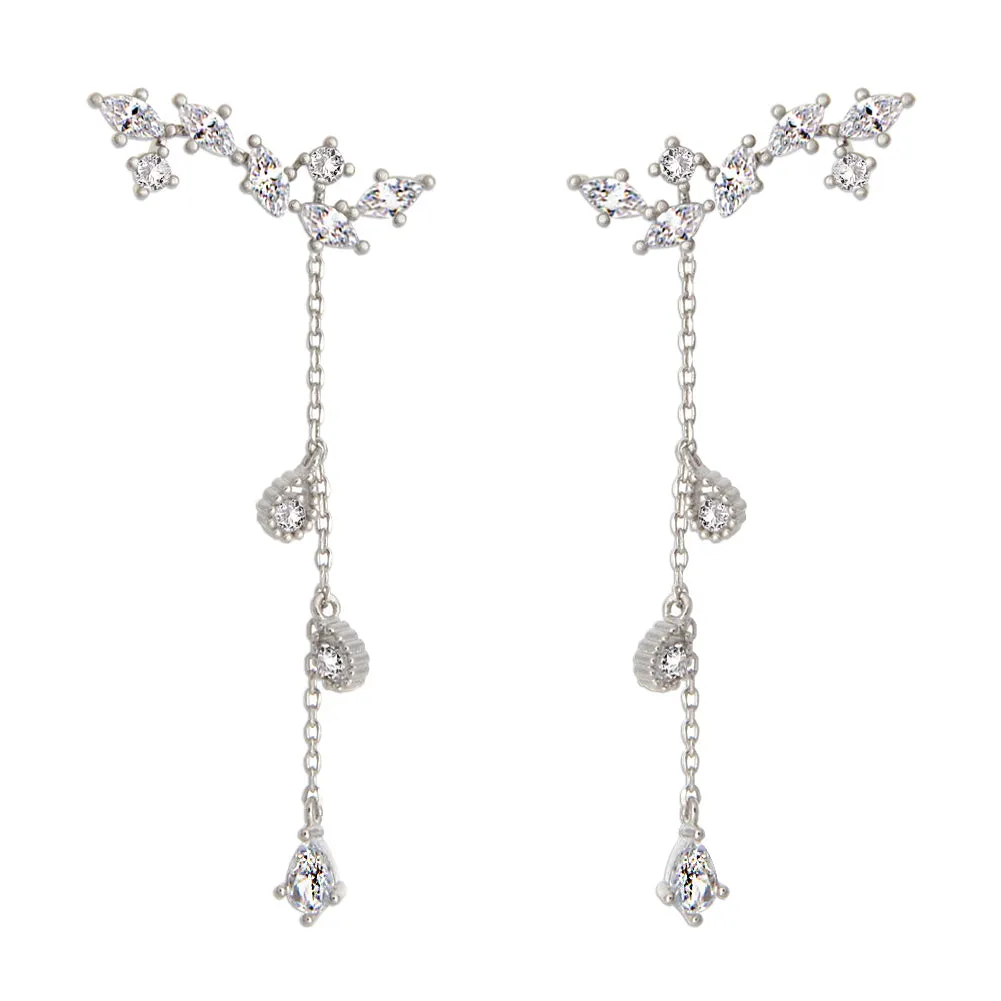 CZ Leaves Wrap Earrings with Teardrop Crystals