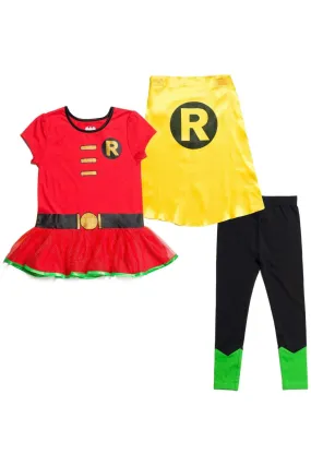 DC Comics Robin Short Sleeve T-Shirt & Leggings & Cape