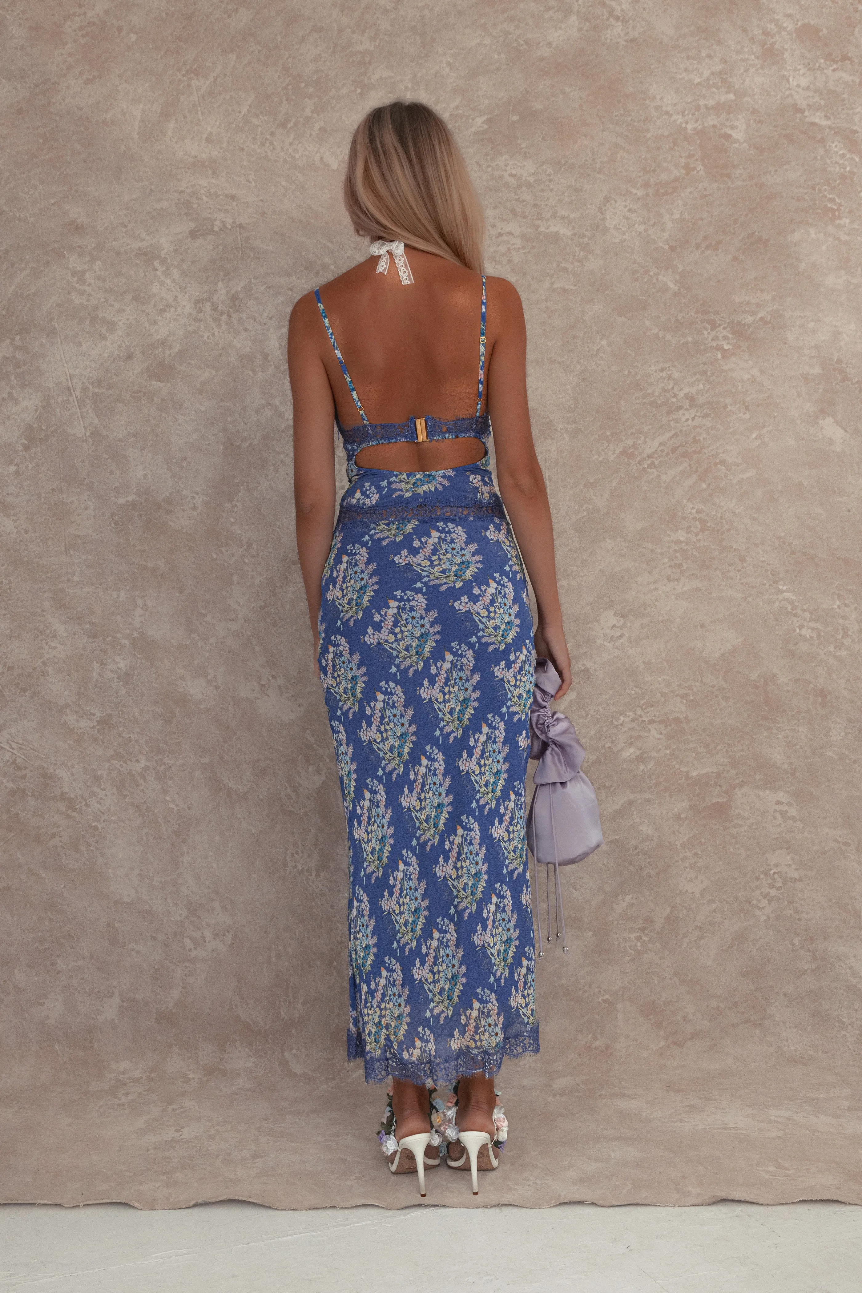 Florence Maxi Dress - Sweet Pea Print With Lavender Lace