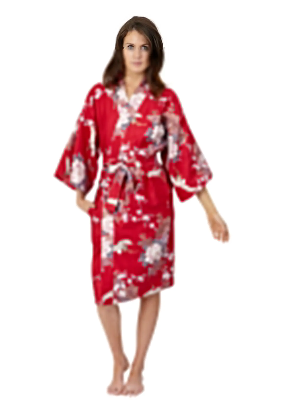 Flying Crane & Peony Short Cotton Happi Coat Kimono