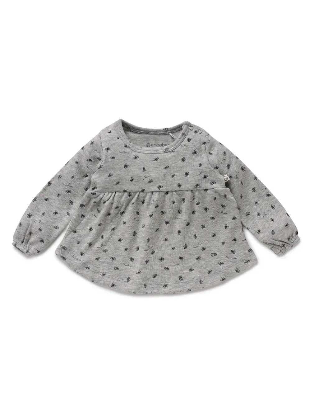 Full sleeve black bee pattern in grey frock for baby girls