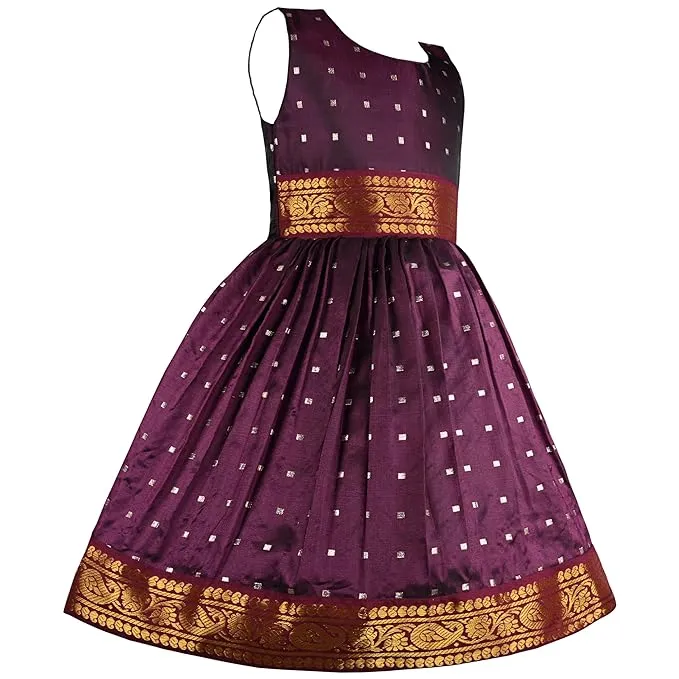 Girls Embellished Polka Dots Satin Ethnic Frock