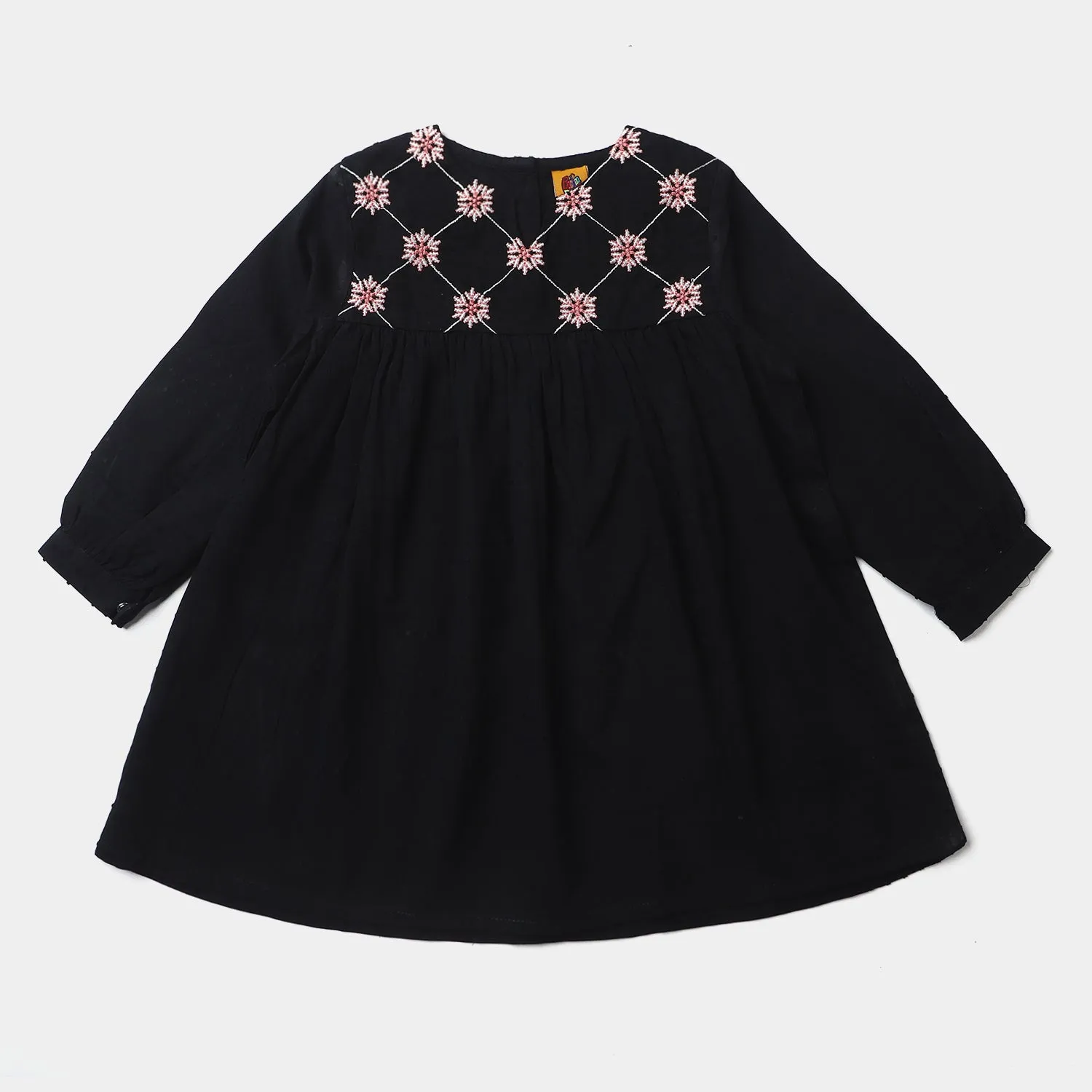 Girls Jacquard Embroidered Frock-BLACK