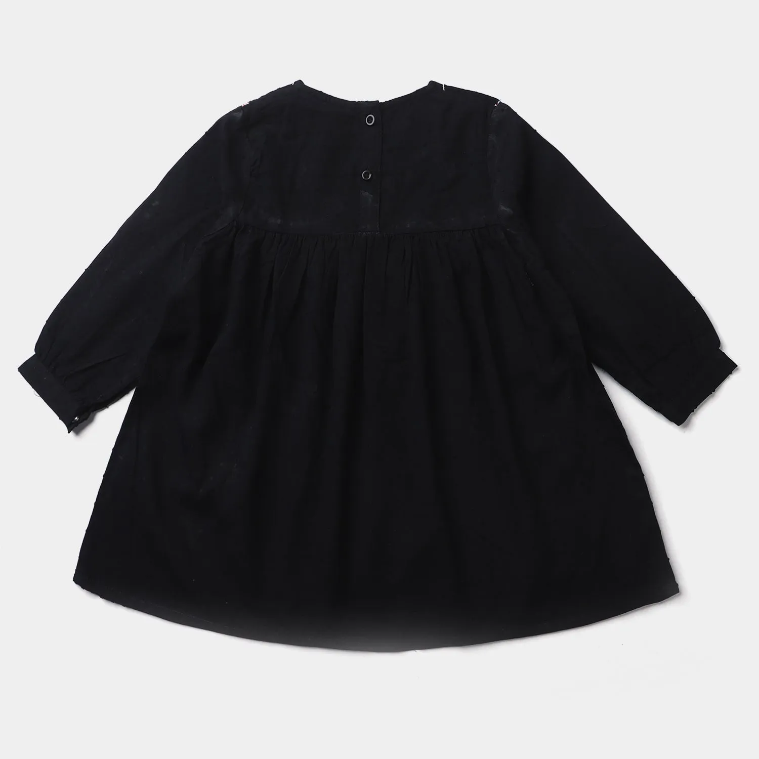 Girls Jacquard Embroidered Frock-BLACK