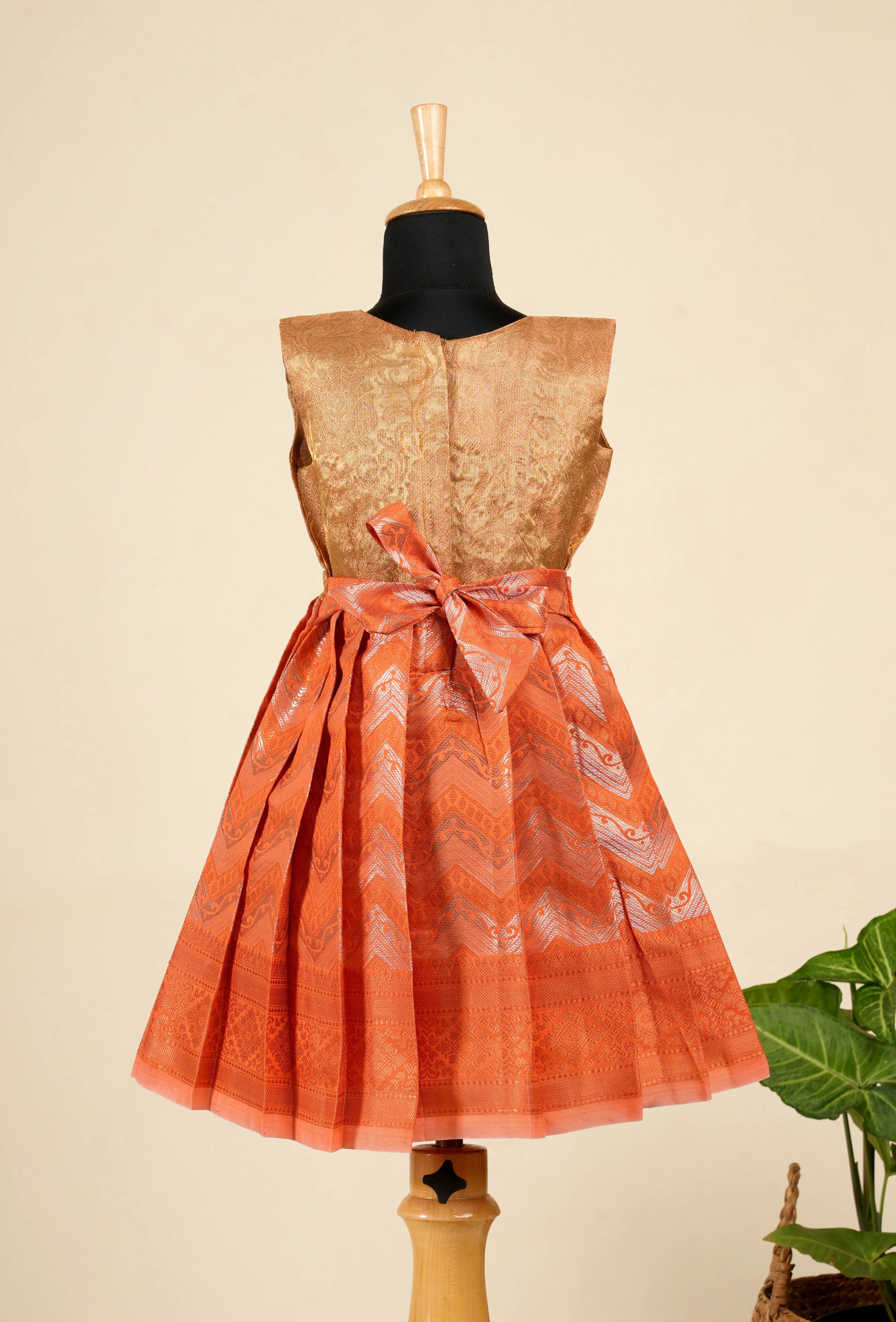 Girls Orange Silver Waves Frock !!!