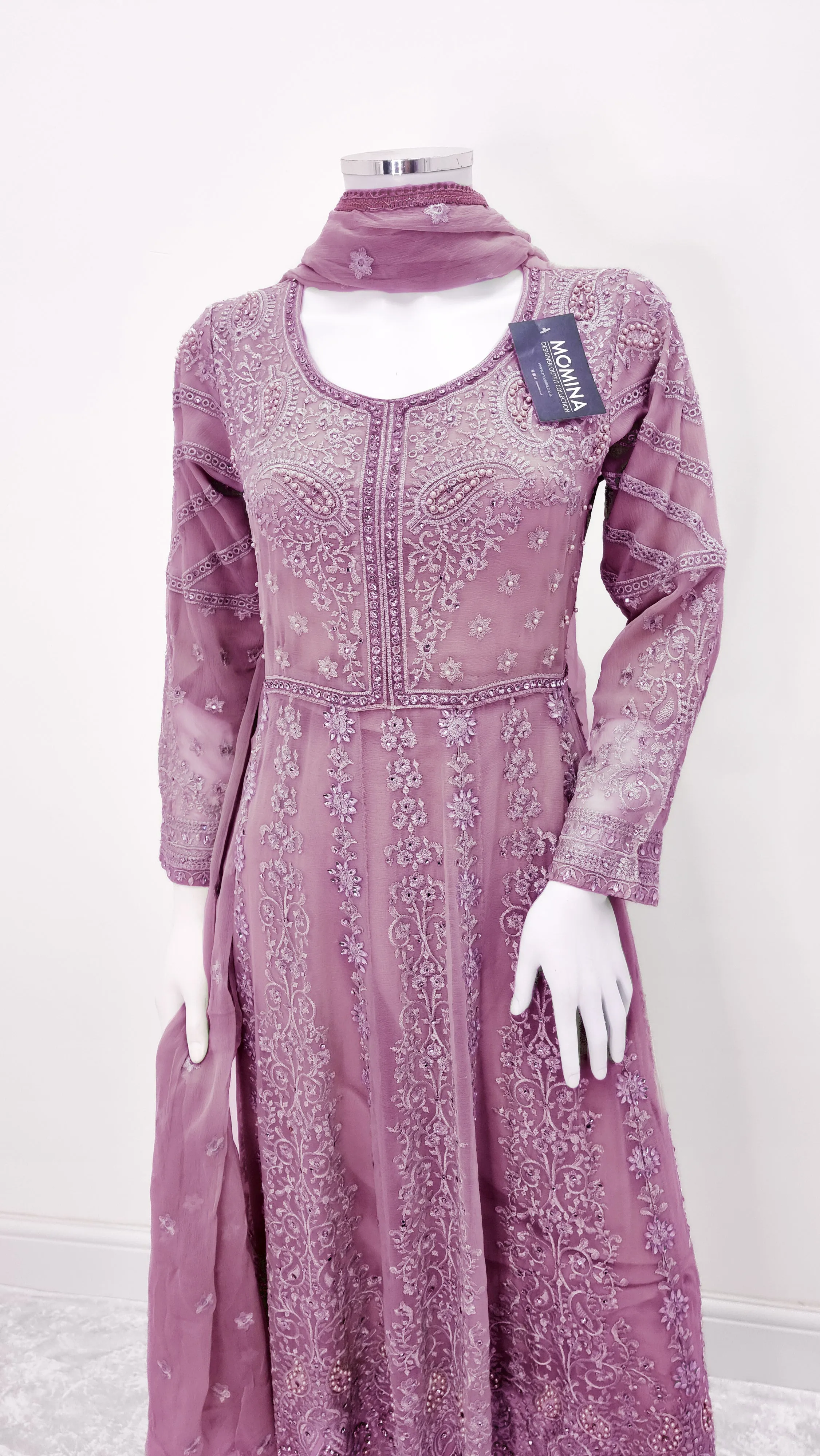 Grape-Purple Embroidered Chiffon Frock Suit