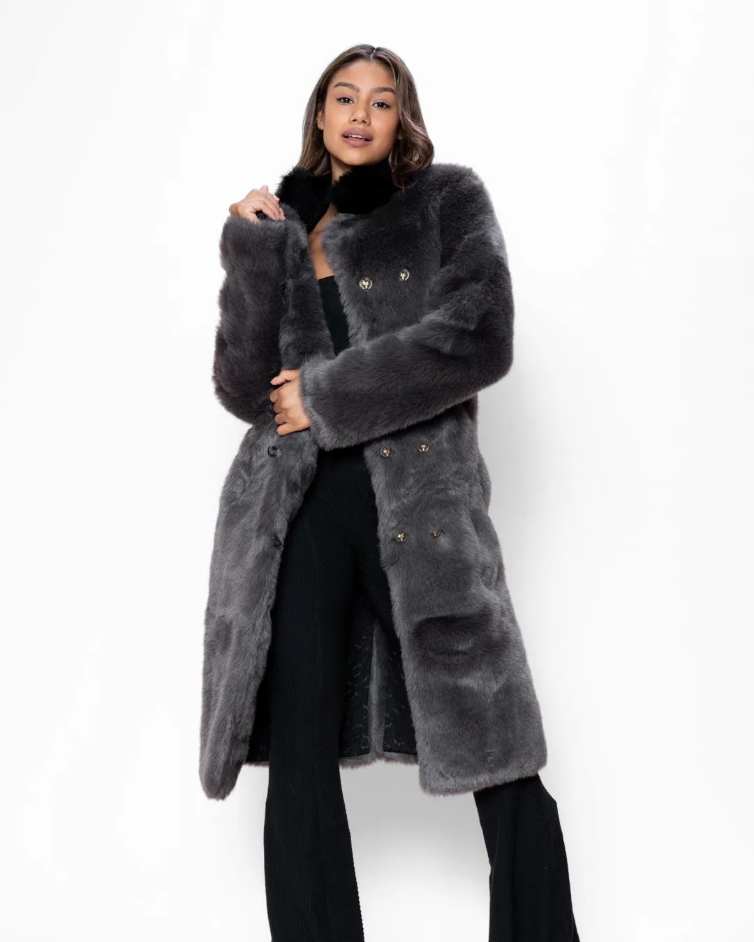 Grey Fox Calf Length Faux Fur Coat | Women's