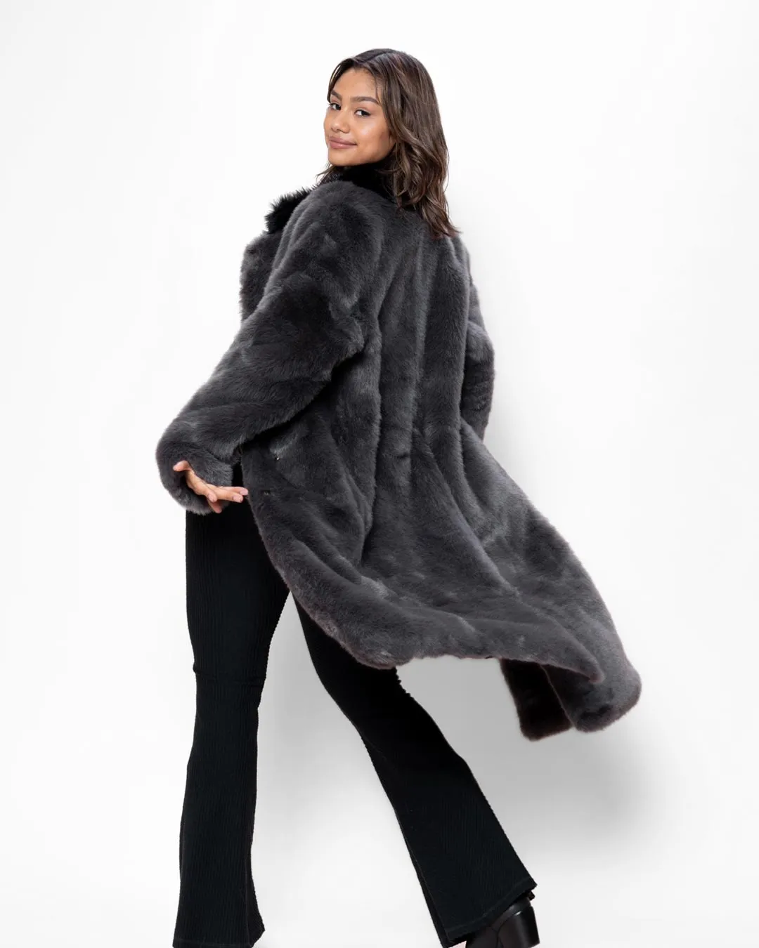 Grey Fox Calf Length Faux Fur Coat | Women's