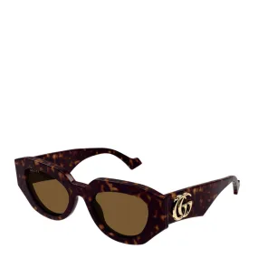 Gucci GG1421S GG Acetate Geometric Cat-eye Sunglasses, Havana