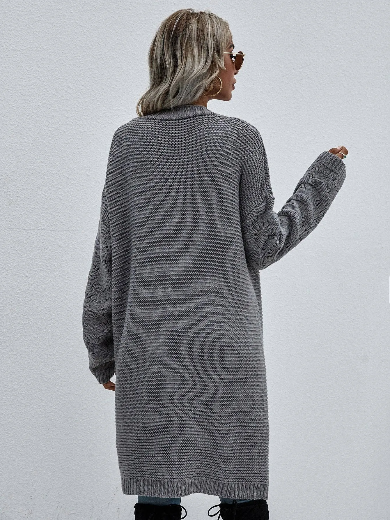 Horizontal Ribbing Open Front Duster Cardigan