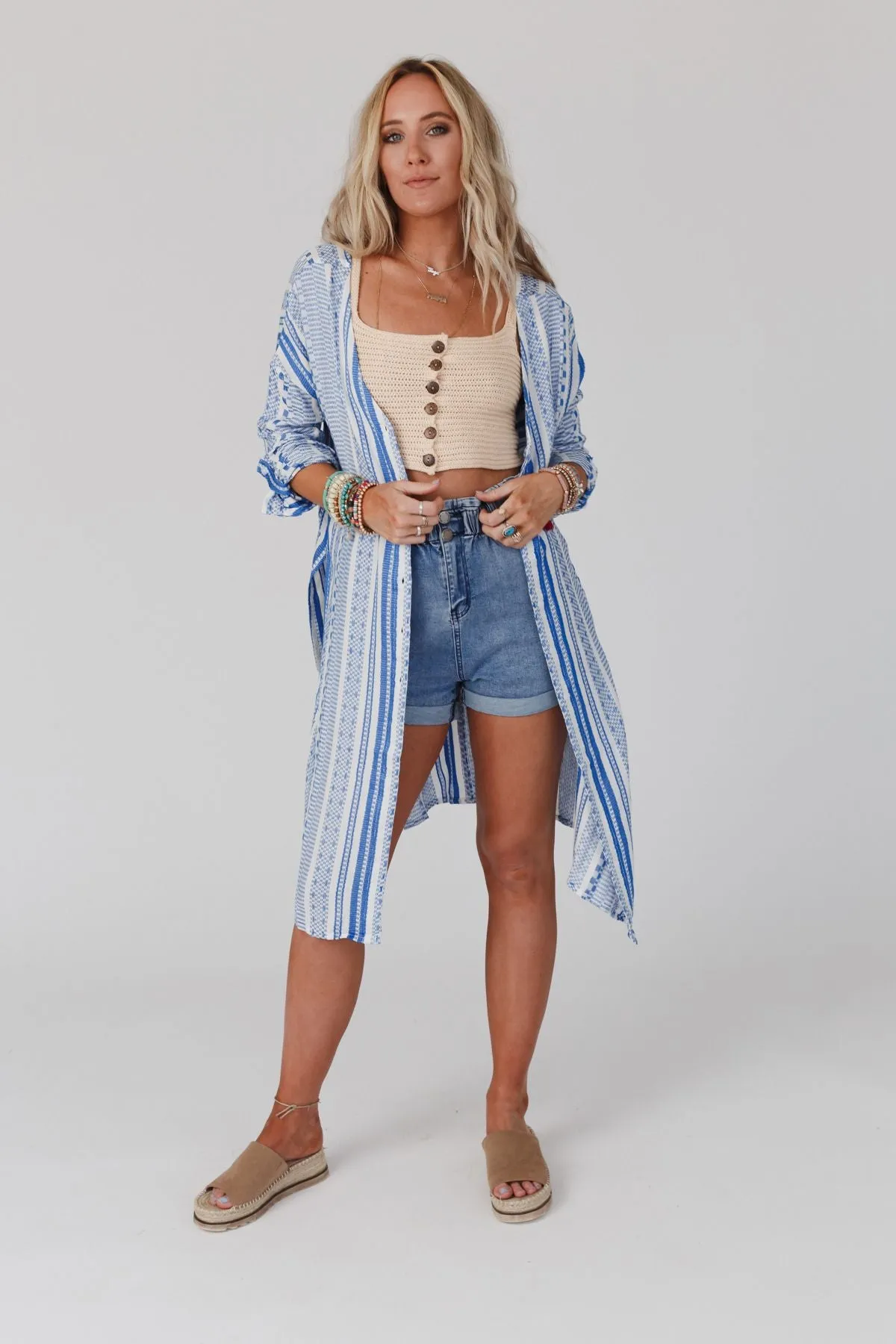 In The Moment Striped Duster - Blue