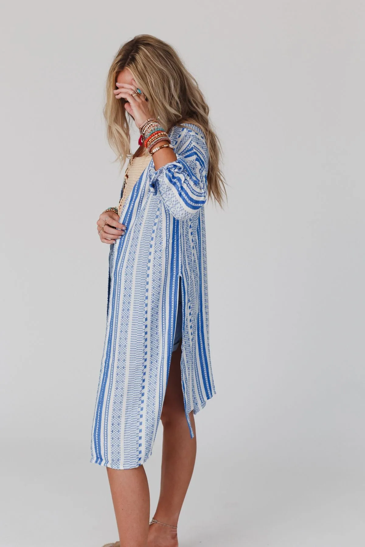 In The Moment Striped Duster - Blue