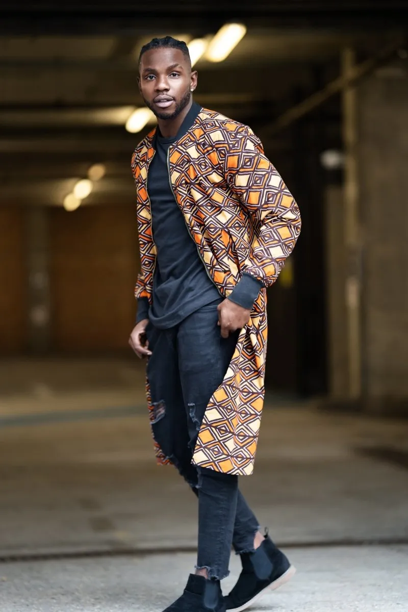 Kente Trench Coat in Orange Print