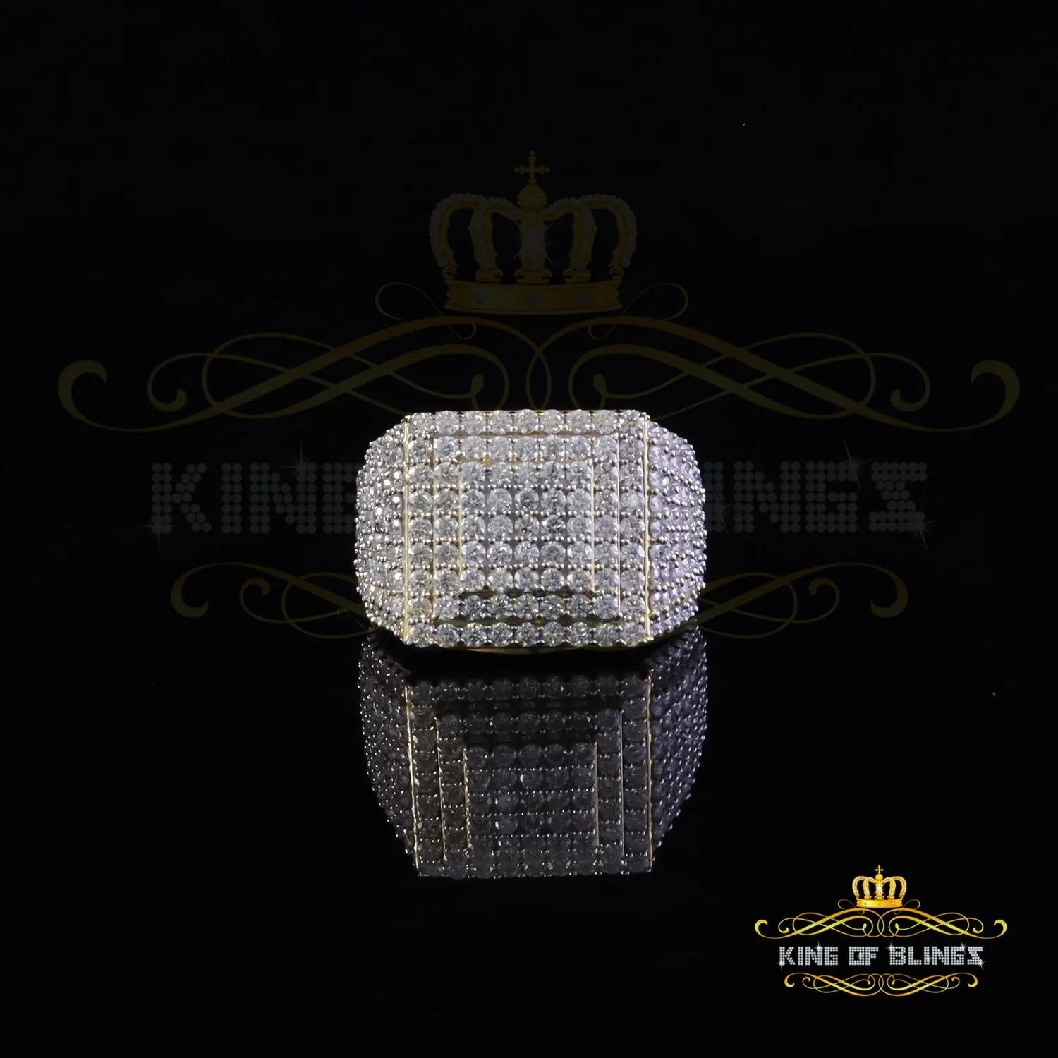 King of Bling's 925 Sterling Silver 5.00ct VVS 'D' Moissanite Yellow Square Men's Rings Size 10