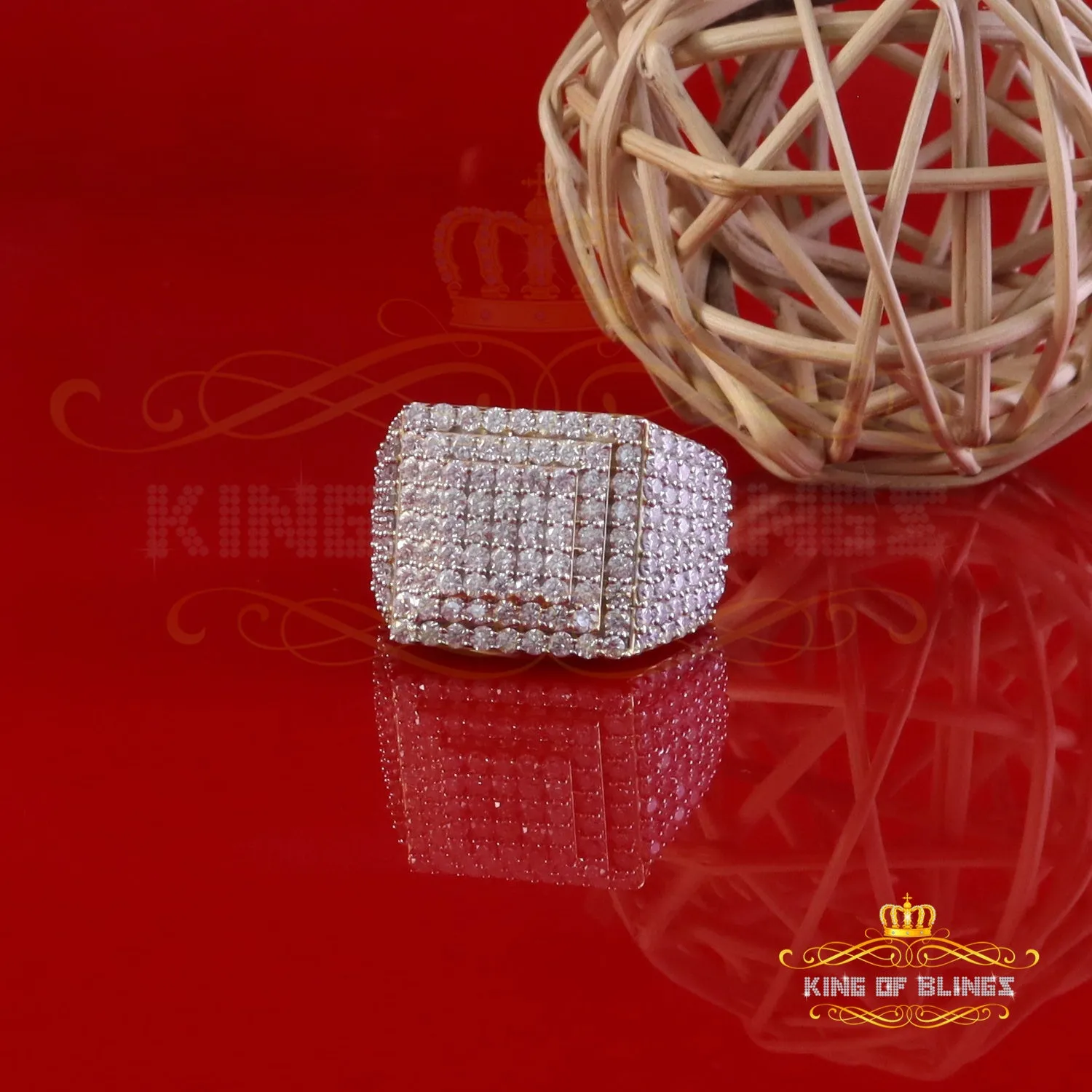 King of Bling's 925 Sterling Silver 5.00ct VVS 'D' Moissanite Yellow Square Men's Rings Size 10