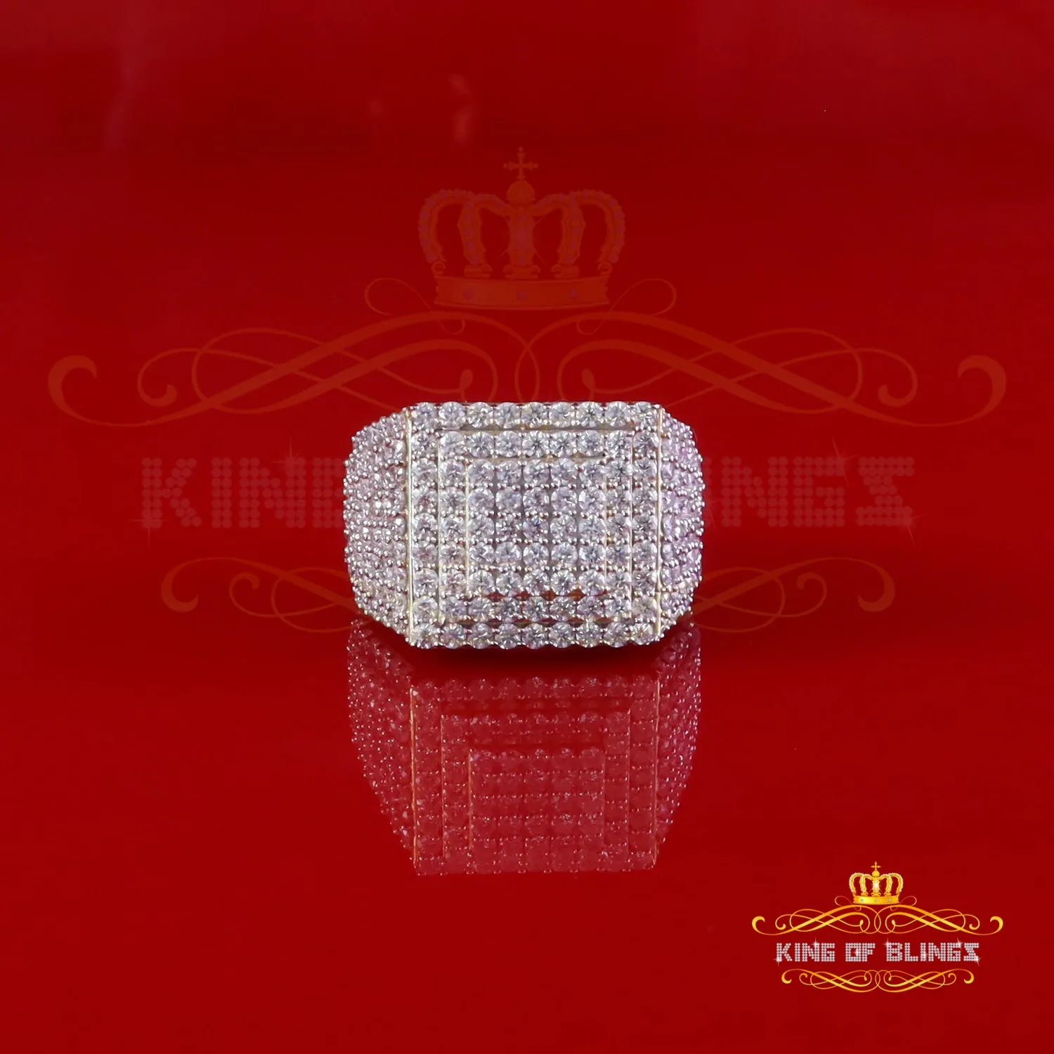 King of Bling's 925 Sterling Silver 5.00ct VVS 'D' Moissanite Yellow Square Men's Rings Size 10