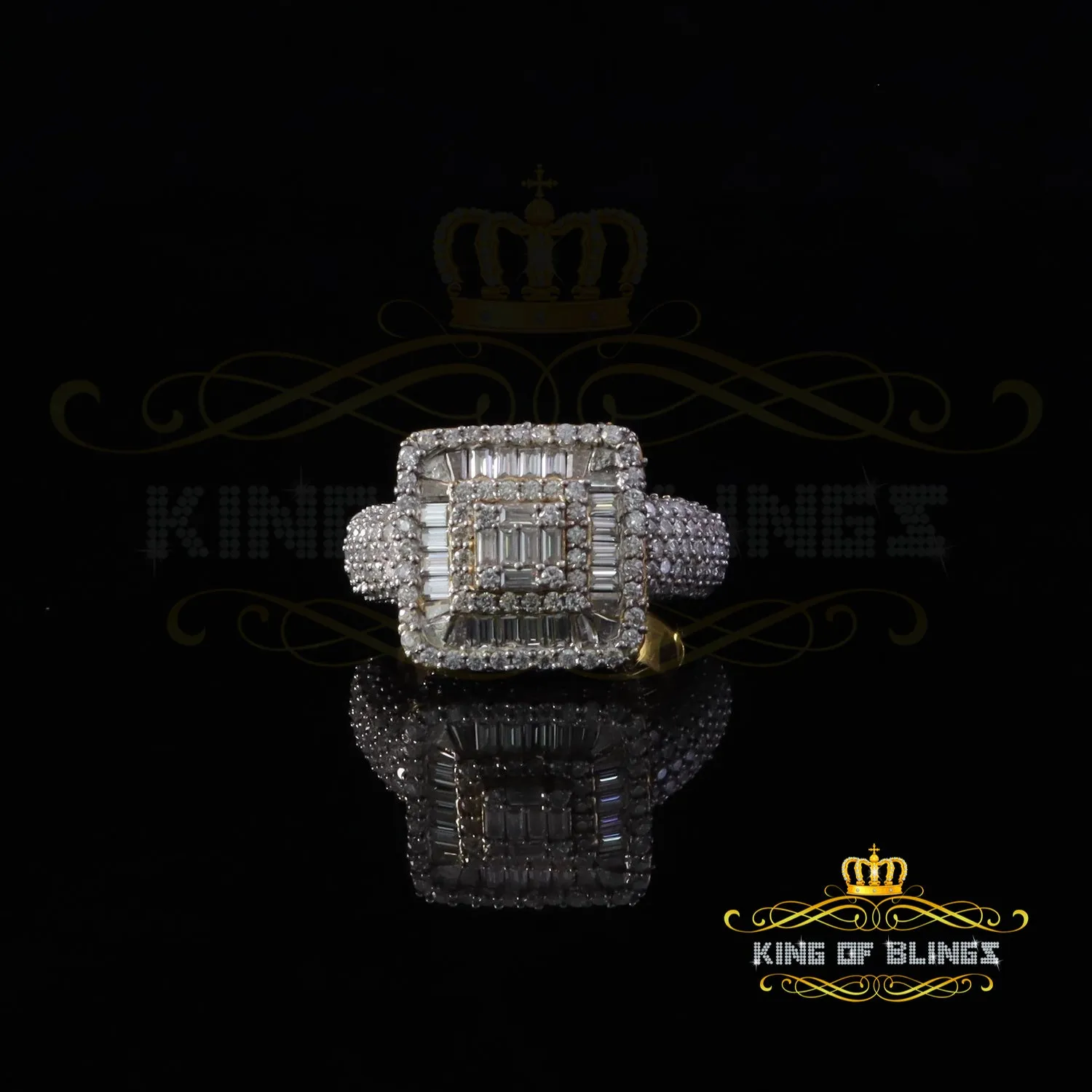 King of Bling's 925 Yellow Sterling Silver 5.50ct VVS 'D' Moissanite Square Men's Rings Size 10